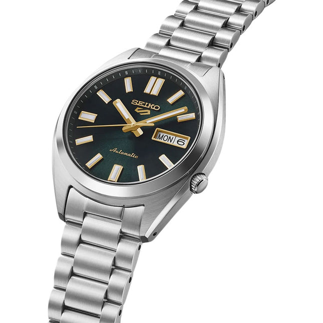 Seiko 5 Sport SRPL57K1 SNXS Vintage Gold Collection In Green Tie Stainless Steel Strap