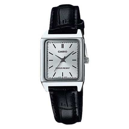 Casio General LTP-V007L-7E1UDF Tank Silver Dial Black Leather Band