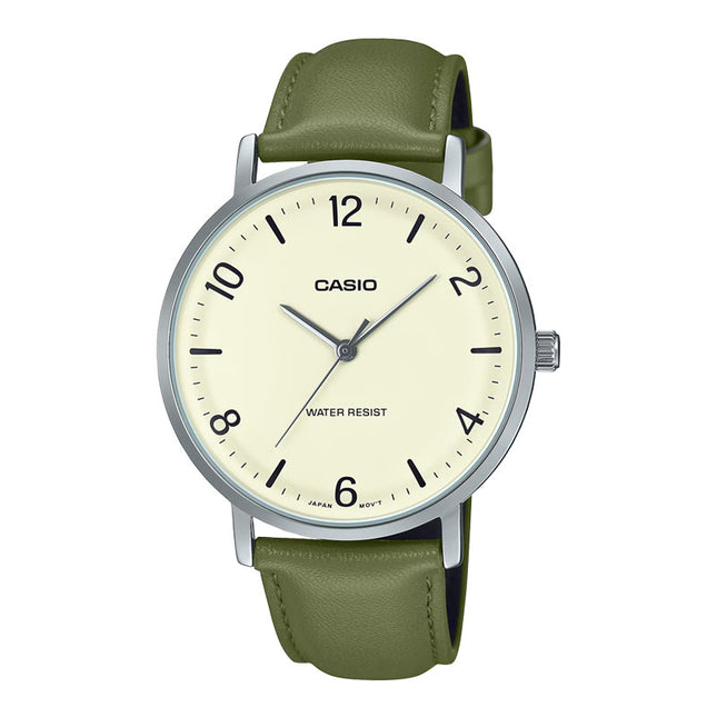 Casio General MTP-VT03L-7BDF Men Analog Dial Green Leather Band