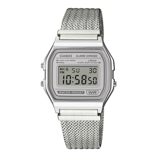 Casio General A158WEM-7DF Vintage Digital Dial Mesh Stainless Steel Band