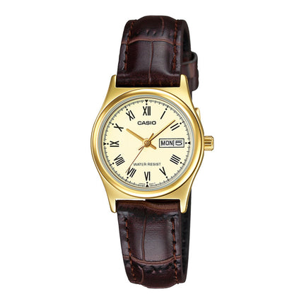 Casio General LTP-V006GL-9BUDF Ladies Analog Beige Dial Brown Leather Band