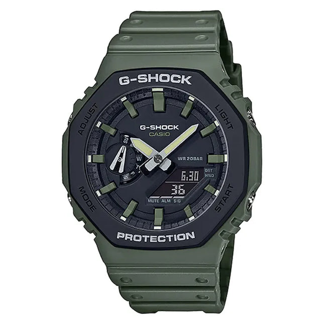 Casio G-Shock GA-2110SU-3ADR Color Series Black Digital Analog Dial Green Resin Band