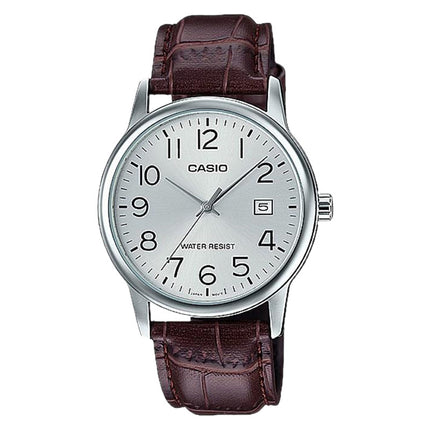 Casio General MTP-V002L-7B2UDF Men Analog Silver Dial Brown Leather Band