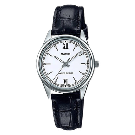 Casio General LTP-V005L-7B2UDF Ladies White Dial Black Leather Band