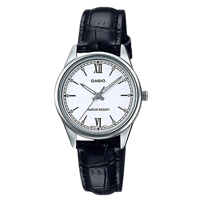 Casio General LTP-V005L-7B2UDF Ladies White Dial Black Leather Band