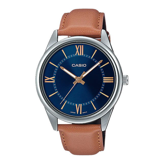 Casio General MTP-V005L-2B5UDF Men Blue Dial Tan Leather Band