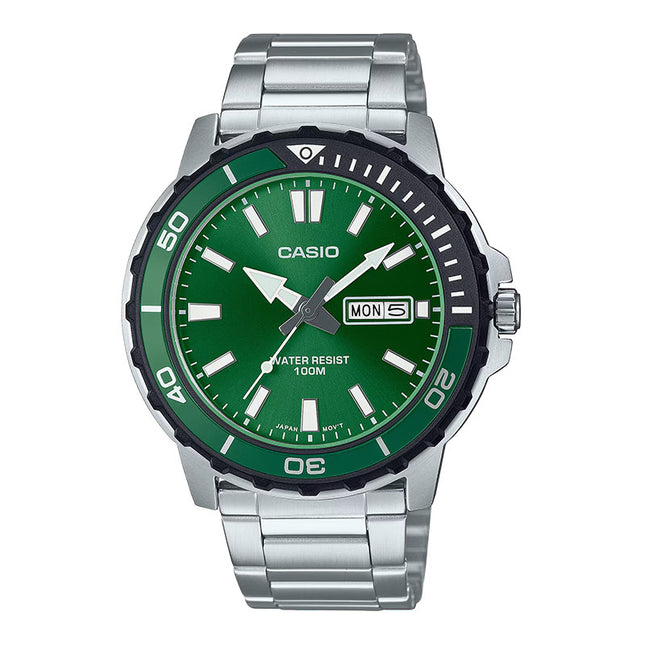 Casio General MTD-125D-3AVDF Men Analog Green Dial Stainless Steel Band