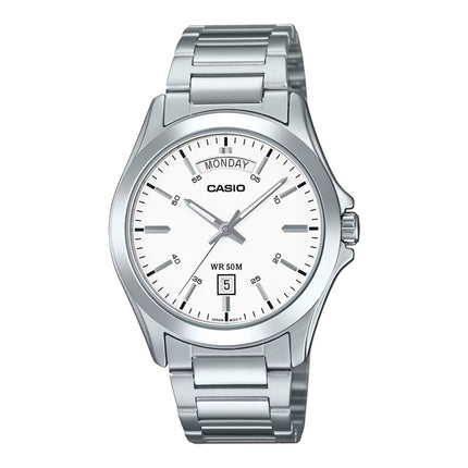 Casio General MTP-1370D-7A3VDF Enticer Men White Dial Stainless Steel Band