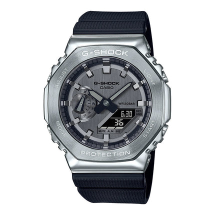 Casio G-Shock GM-2100-1ADR CasiOak Metal Covered Grey Analog Digital Dial Black Resin Band