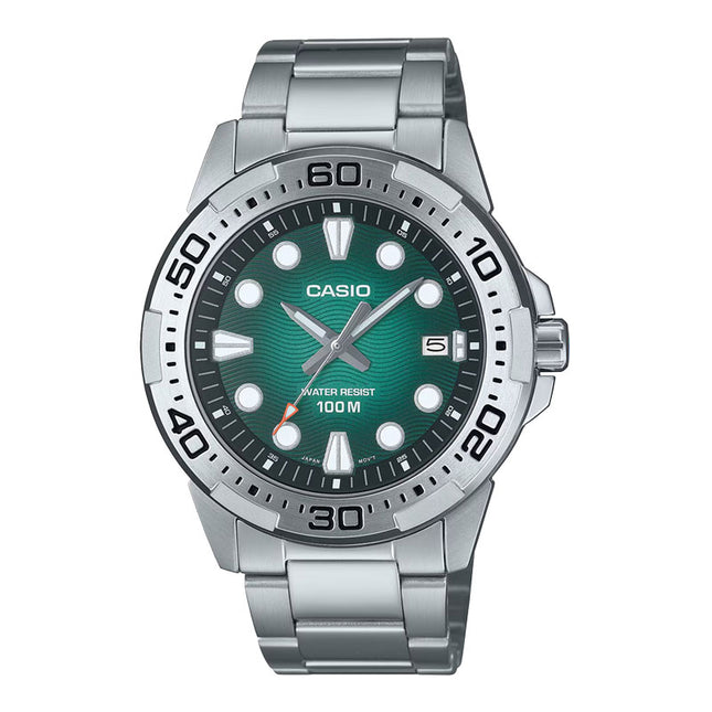 Casio General MTD-140D-3AVDF Men Analog Green Dial Stainless Steel Band