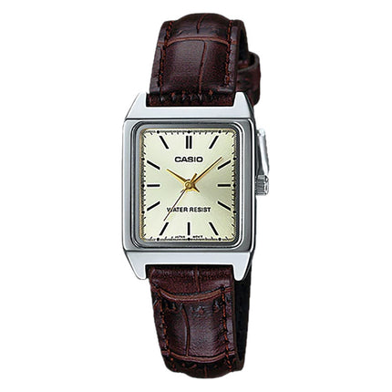 Casio General LTP-V007L-9EUDF Tank Champagne Dial Brown Leather Band