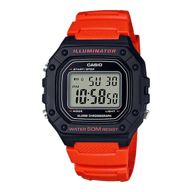 Casio General W-218H-4BVDF Digital Dial Red Resin Band