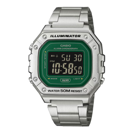 Casio General W-218HD-3AVDF Digital Green Dial Stainless Steel Band