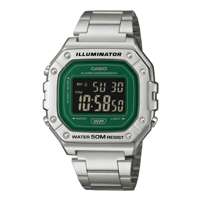 Casio General W-218HD-3AVDF Digital Green Dial Stainless Steel Band