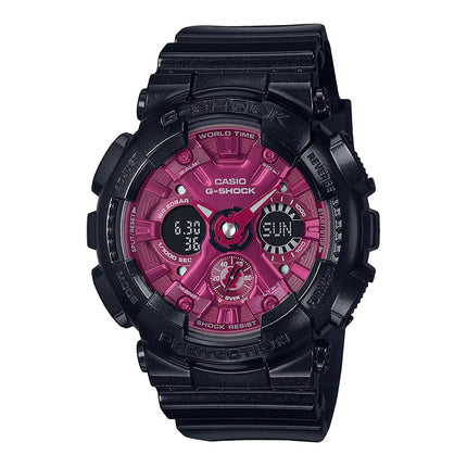 Casio G-Shock GMA-S120RB-1ADR Red And Black Collection Magenta Digital Analog Dial Black Resin Band