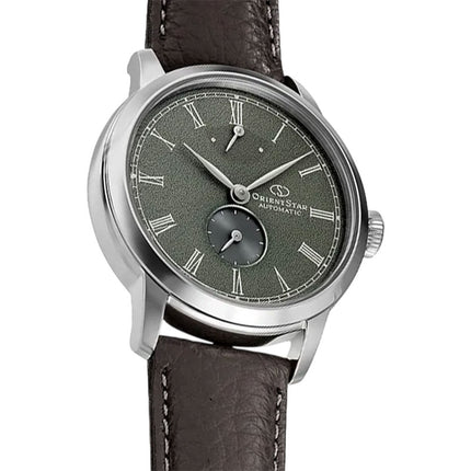 Orient Star M45 F7 RE-BS0001E Small Second Automatic Green Dial Brown Leather Strap 