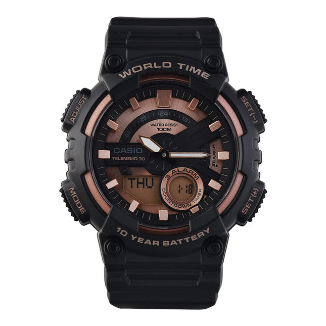 Casio General AEQ-110W-1A3VDF Men Digital Analog Dial Black Resin Band
