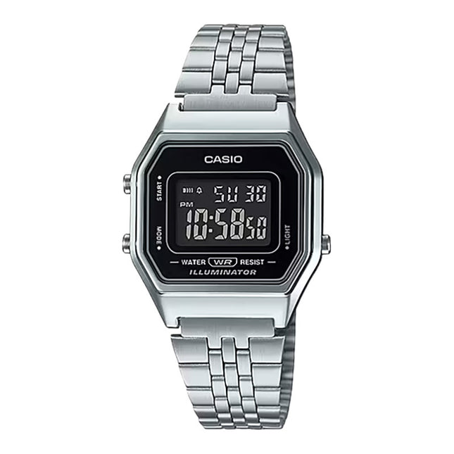 Casio General LA680WA-1BDF Black Digital Dial Stainless Steel Band