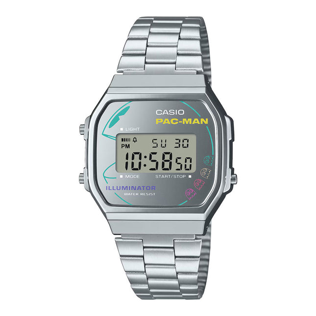 Casio General A168WEPC-7ADR PAC-MAN Collaboration Digital Dial Stainless Steel Band
