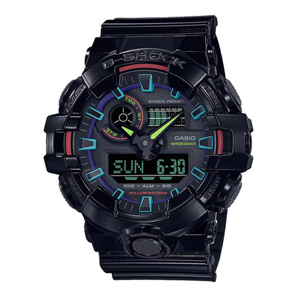 Casio G-Shock GA-700RGB-1ADR Virtual Rainbow Digital Analog Dial Black Resin Band