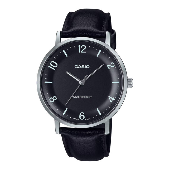 Casio General MTP-VT03L-1BDF Men Black Dial Black Leather Band
