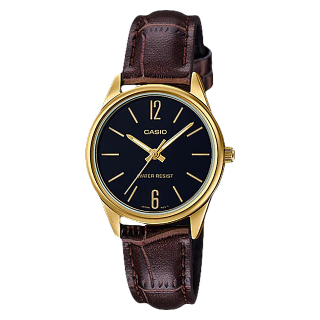Casio General LTP-V005GL-1BUDF Ladies Black Dial Brown Leather Band