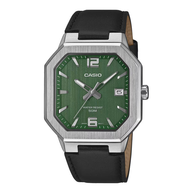 Casio General MTP-B195L-3AVDF Green Dial Black Leather Band