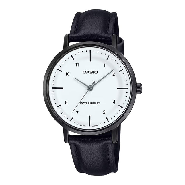 Casio General LTP-VT03BL-7BDF Ladies White Dial Black Leather Band