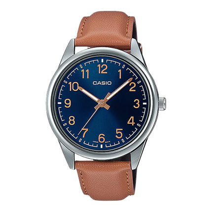 Casio General MTP-V005L-2B4UDF Men Blue Dial Tan Leather Band