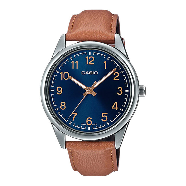 Casio General MTP-V005L-2B4UDF Men Blue Dial Tan Leather Band