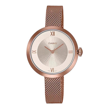 Casio General LTP-E154MR-9ADF Enticer Ladies Silver Dial Rose Gold Mesh Band