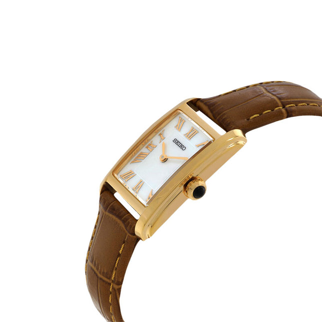 Seiko Classic SWR100P1 Tank Ladies Mother Of Pearl Dial Brown Leather Strap