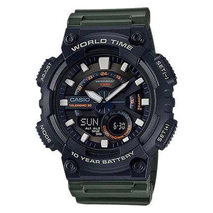 Casio General AEQ-110W-3AVDF Men Digital Analog Dial Green Resin Band