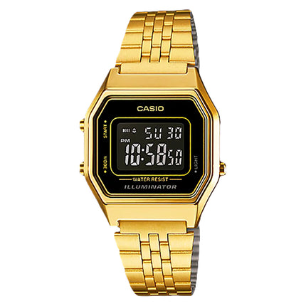 Casio General LA680WGA-1BDF Ladies Black Digital Dial Gold Stainless Steel Band