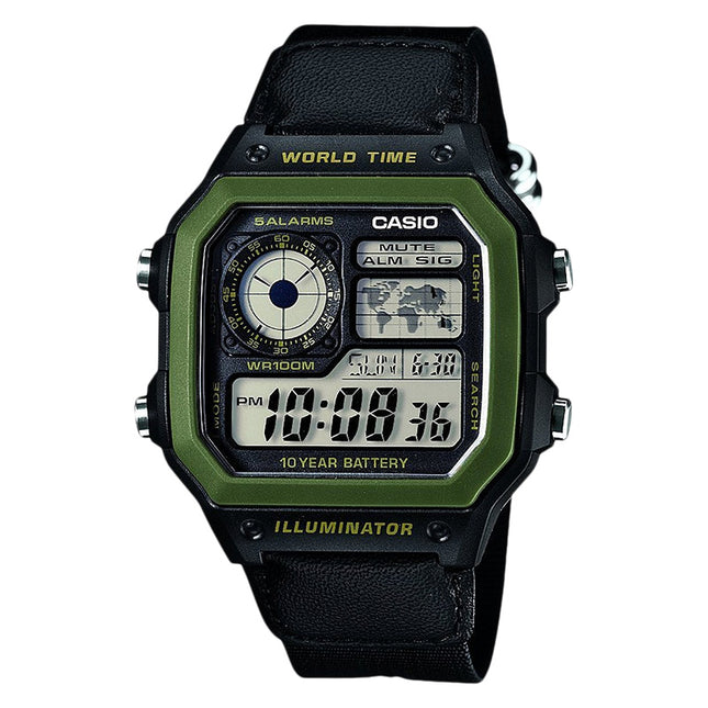Casio General AE-1200WHB-1BVDF Water Resistant 100M Digital Dial Black Cloth Band