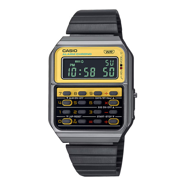 Casio General CA-500WEGG-9BDF Vintage Calculator Heritage Colors Black Stainless Steel Band