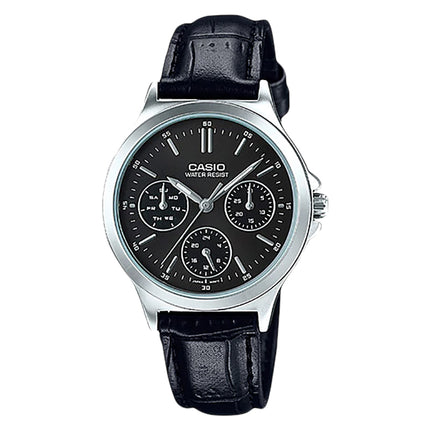 Casio General LTP-V300L-1AUDF Enticer Ladies Black Dial Black Leather Band