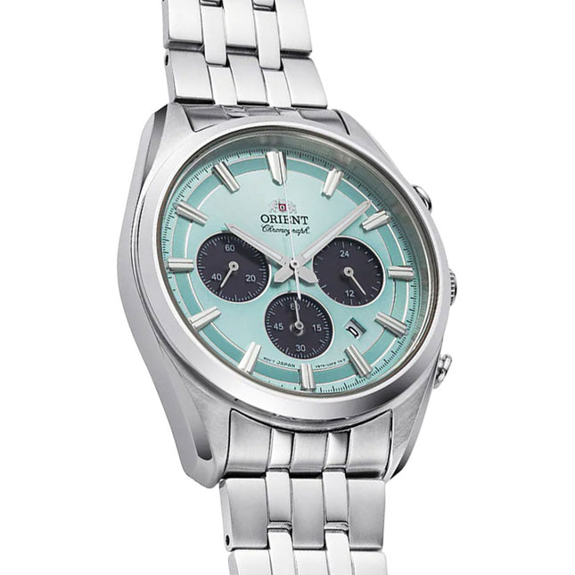 Orient Contemporary RA-TX0304L Chronograph Solar Powered Sky Blue Dial Stainless Steel Strap