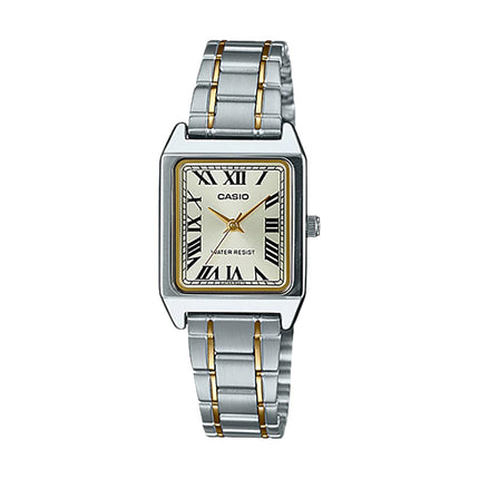 Casio General LTP-V007SG-9BUDF Tank Ladies Analog Beige Dial Dual Tone Stainless Steel Band
