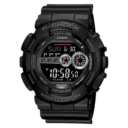 Casio G-Shock GD-100-1BDR Men Blackout Black Digital Dial Black Resin Band