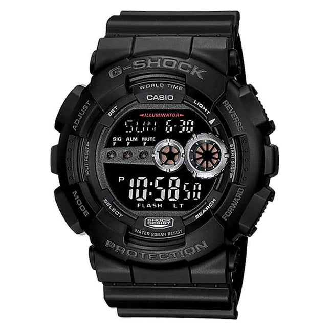 Casio G-Shock GD-100-1BDR Men Blackout Black Digital Dial Black Resin Band
