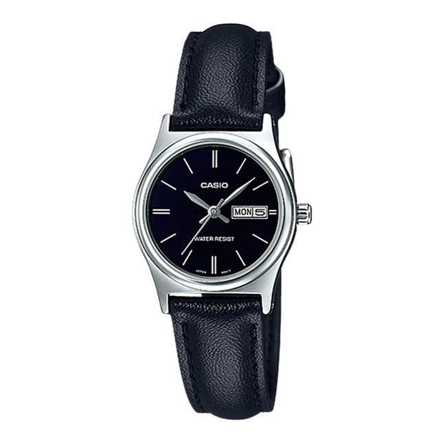 Casio General LTP-V006L-1B2UDF Ladies Black Dial Black Leather Band