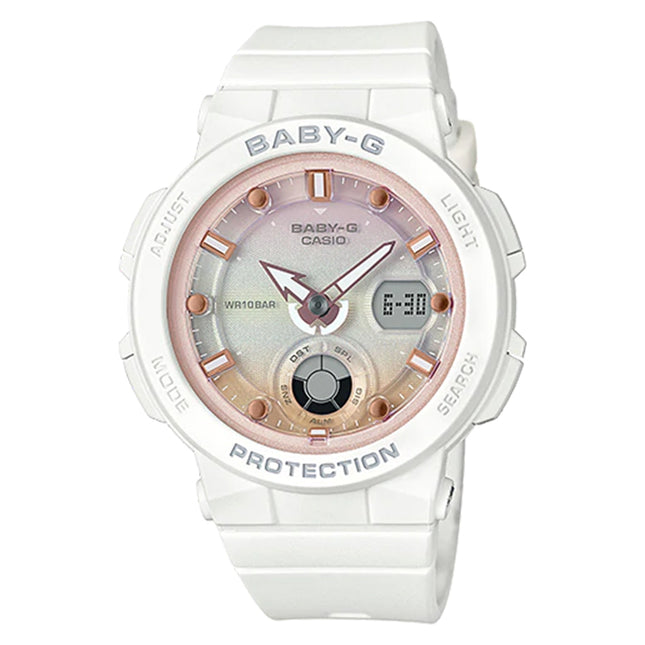 Casio Baby-G BGA-250-7A2DR Beach Traveler Series Digital Analog Dial White Resin Band