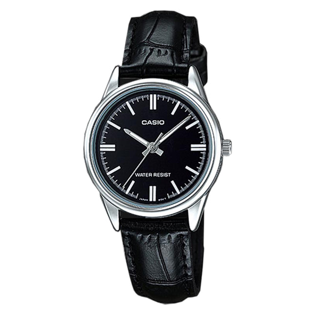 Casio General LTP-V005L-1AUDF Ladies Black Analog Dial Black Leather Band