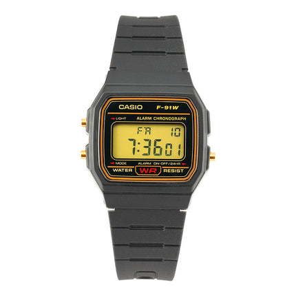 Casio General F-91WG-9QDF Orange Digital Dial Black Resin Band