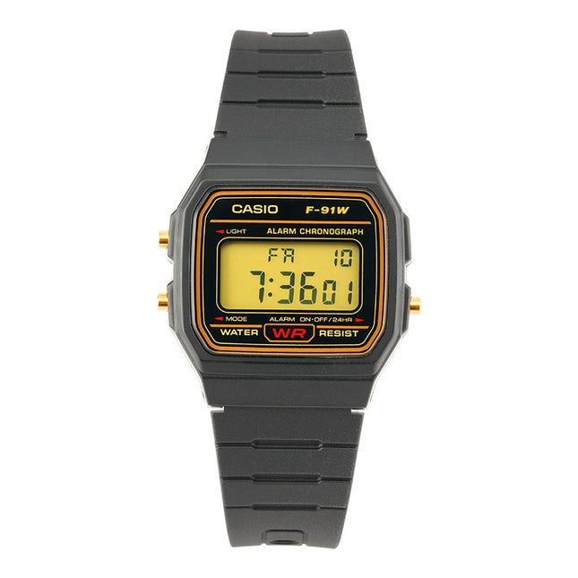 Casio General F-91WG-9QDF Orange Digital Dial Black Resin Band