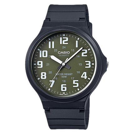 Casio General MW-240-3BVDF Men Analog Green Dial Black Resin Band