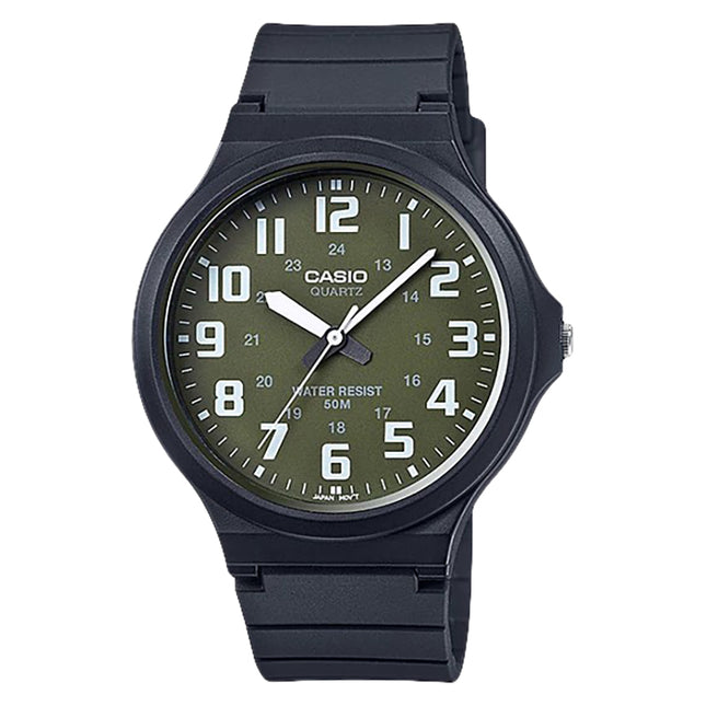 Casio General MW-240-3BVDF Men Analog Green Dial Black Resin Band