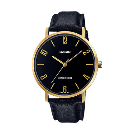 Casio General MTP-VT01GL-1B2UDF Men Black Dial Black Leather Band
