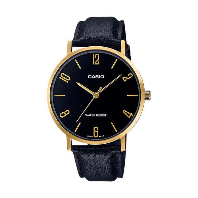 Casio General MTP-VT01GL-1B2UDF Men Black Dial Black Leather Band